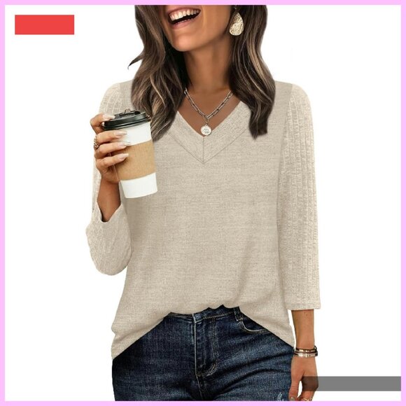 Plus Size 3/4 Sleeve Casual Shirt Women's Top Fall Travel Outfit - Picture 3 of 4